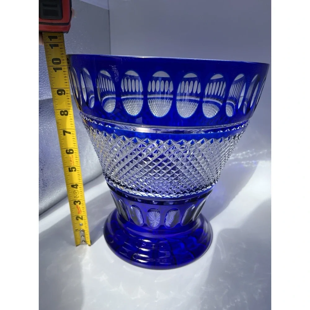 Cobalt Blue Handcut Crystal Ice Bucket  Centerpiece Bowl Val St. Lambert？